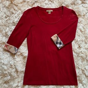 Burberry Brit Nova Top Red Women's XS 3/4 Sleeve